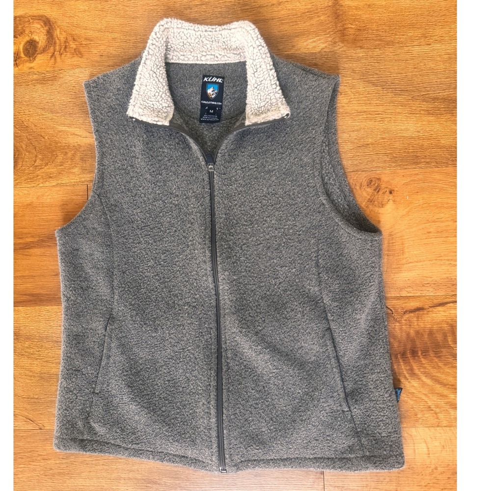 KUHL Womens Alfpaca Fleece Vest Gray Sherpa Lined Collar Size Medium Full Zip